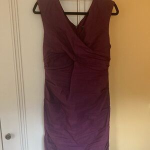 Eileen Fisher size 10 cotton steel shirred ruched purple dress.